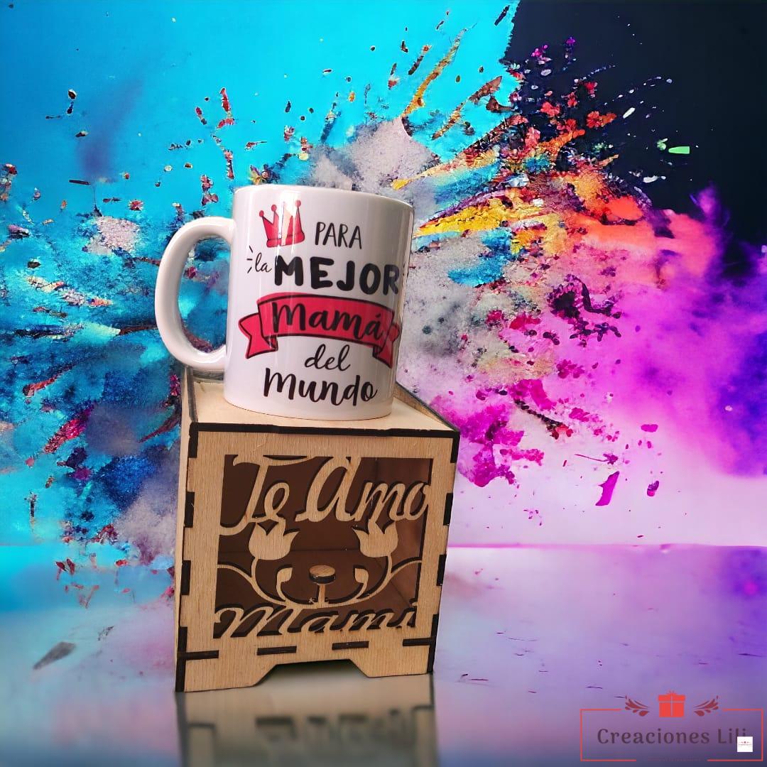 taza personalizada con caja de madera